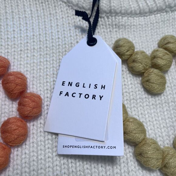 English Factory Heart Pom Sweater Knit Wool Blend Ivory Love Womens Size Small - Picture 10 of 14